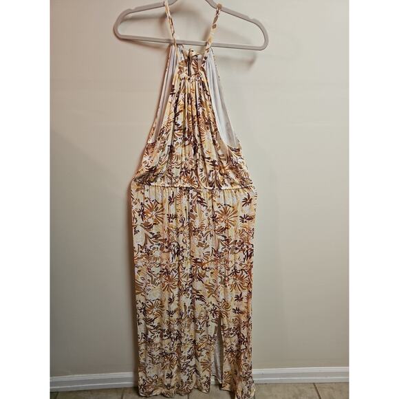 Joie Dress Womens XL Brown Bloom Boho Halter Maxi Pleat Slit Neutral Sundress - Picture 1 of 7